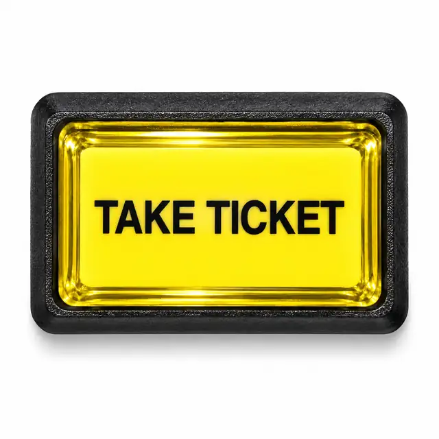 Illuminated Rectangular TAKE TICKET Zippy Switch Button - Arcade & Amusement Game Push Button