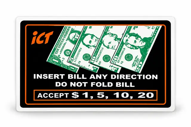 Decal 005 - ICT Accept $1-$20 Insert Bill Any Direction Decal