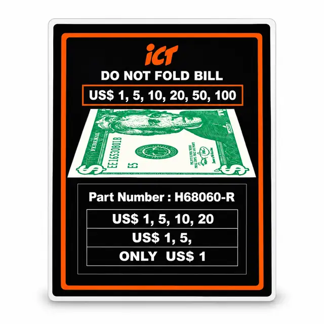ICT H68060-R Bill Validator Decal - Do Not Fold Bill US$1-$100