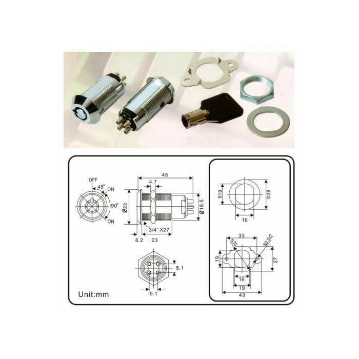 Dual Contact Switch in Same Locks - Turn Right Lock - ED-007K-TRR0 Dual Contact Switch in Same Locks - Turn Right Lock - ED-007K-TRR0